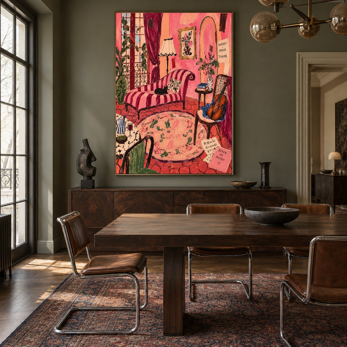 The Rose Room - wood dining room - modern folk art painting