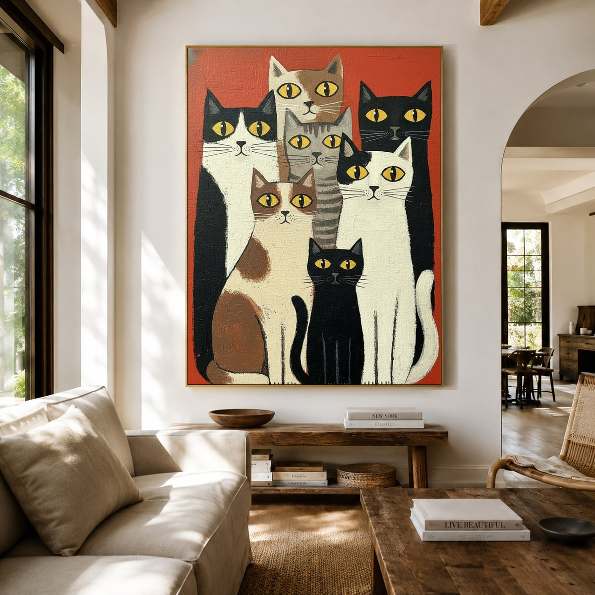 The Whisker Society - living room hero - modern folk art painting
