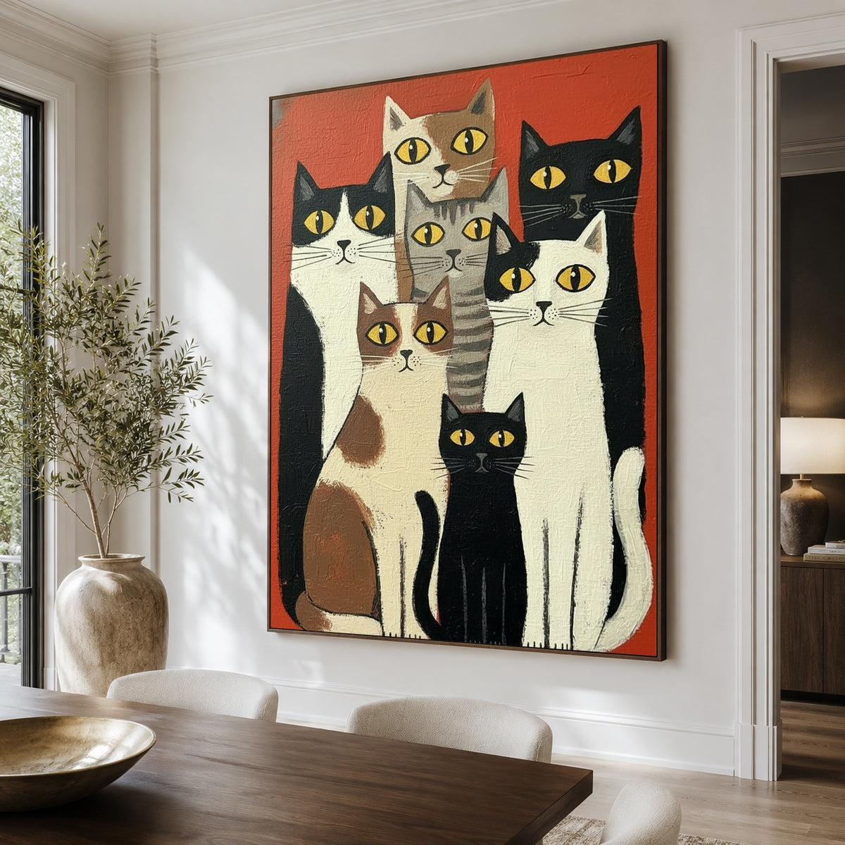 The Whisker Society - dining room close - modern folk art painting