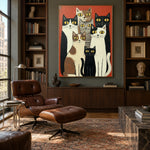 The Whisker Society - library lounge - modern folk art painting