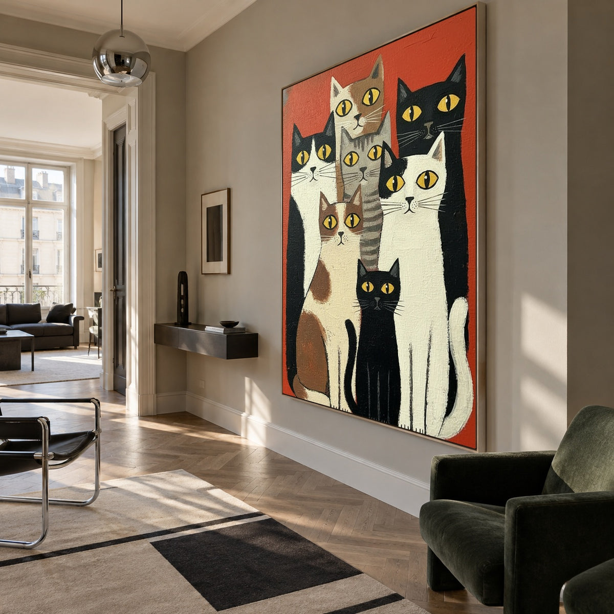 The Whisker Society - modern living room - modern folk art painting