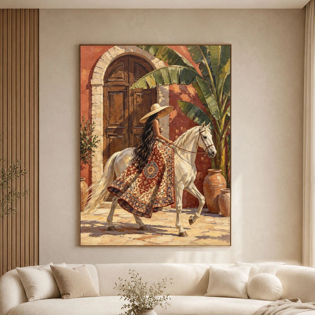 Through the Courtyard Light - front view hero - modern folk art painting