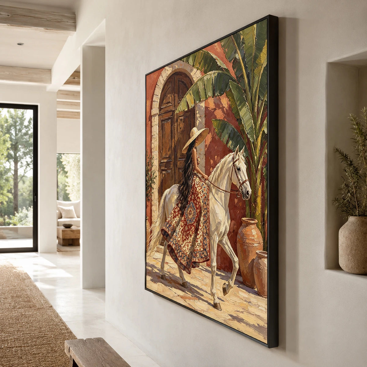 Through the Courtyard Light - oblique view - modern folk art painting