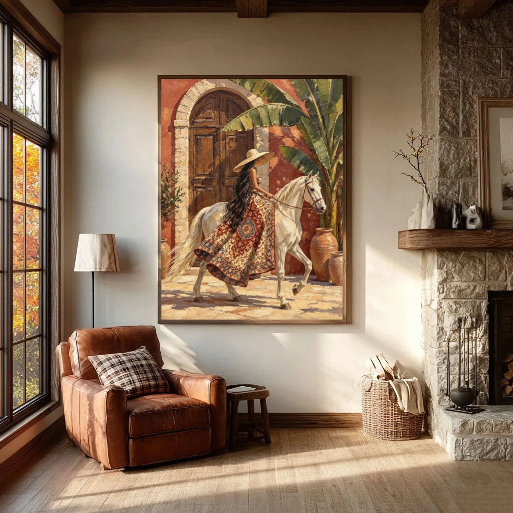 Through the Courtyard Light - interior setting 03 - modern folk art painting