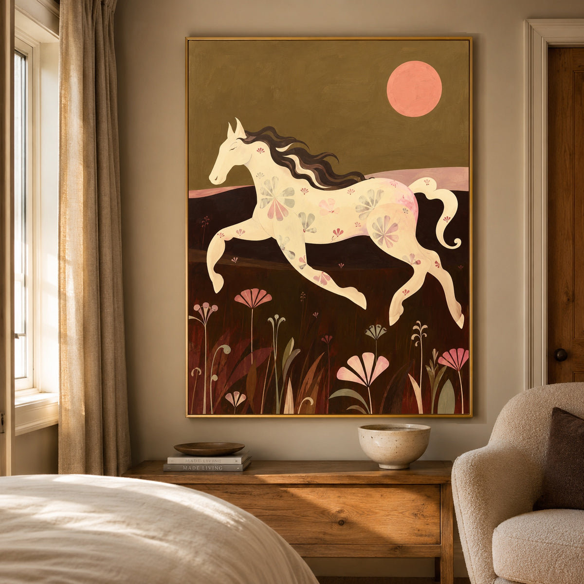 Under the Coral Moon - bedroom - modern folk art painting