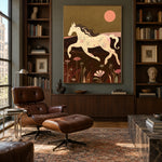 Under the Coral Moon - library lounge - modern folk art painting
