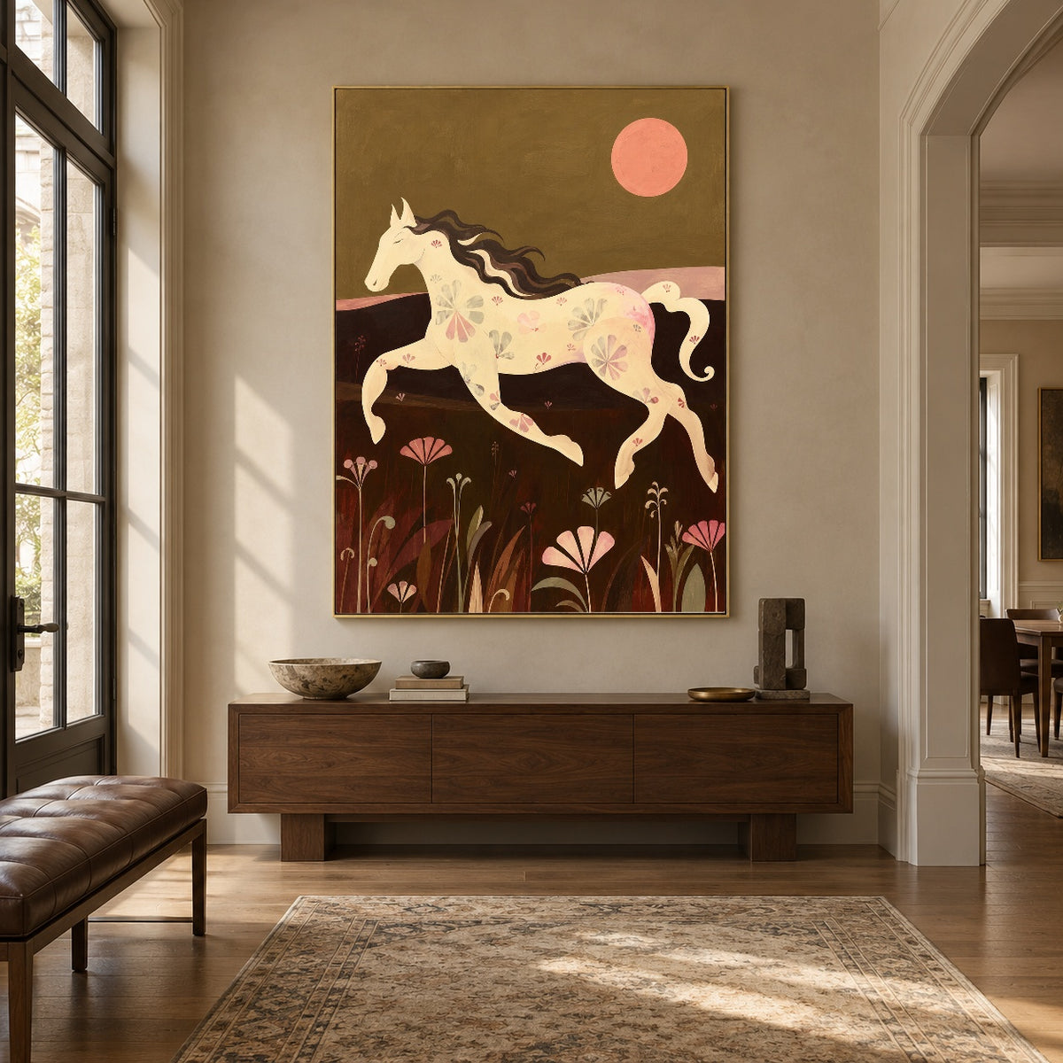Under the Coral Moon - entryway - modern folk art painting