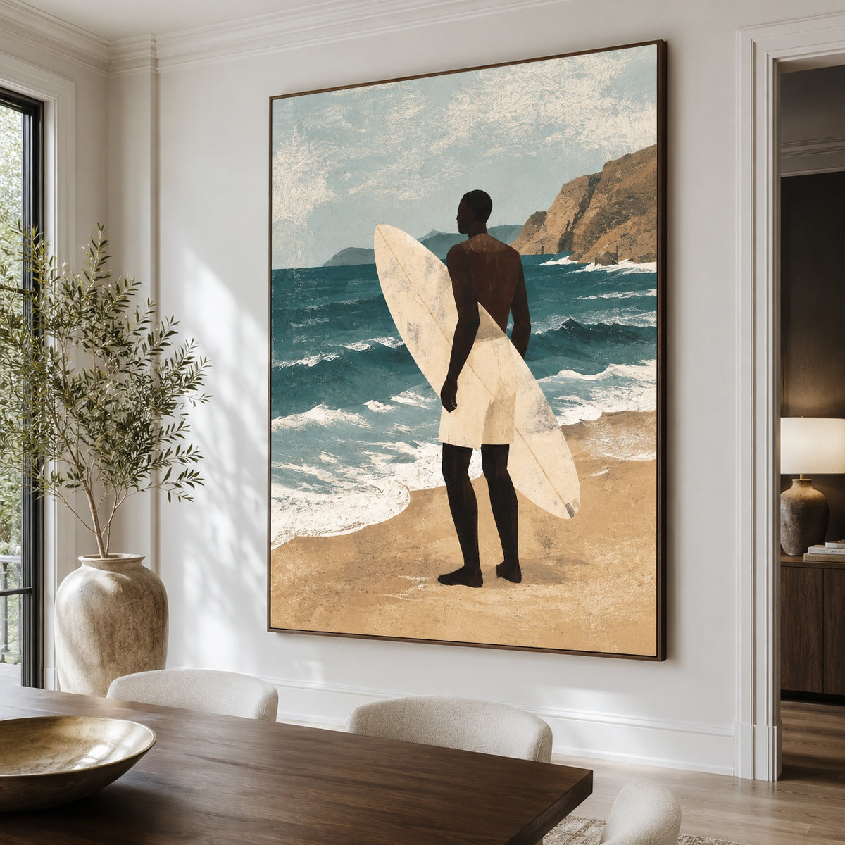 Waiting for the Tide - dining room close - modern folk art painting