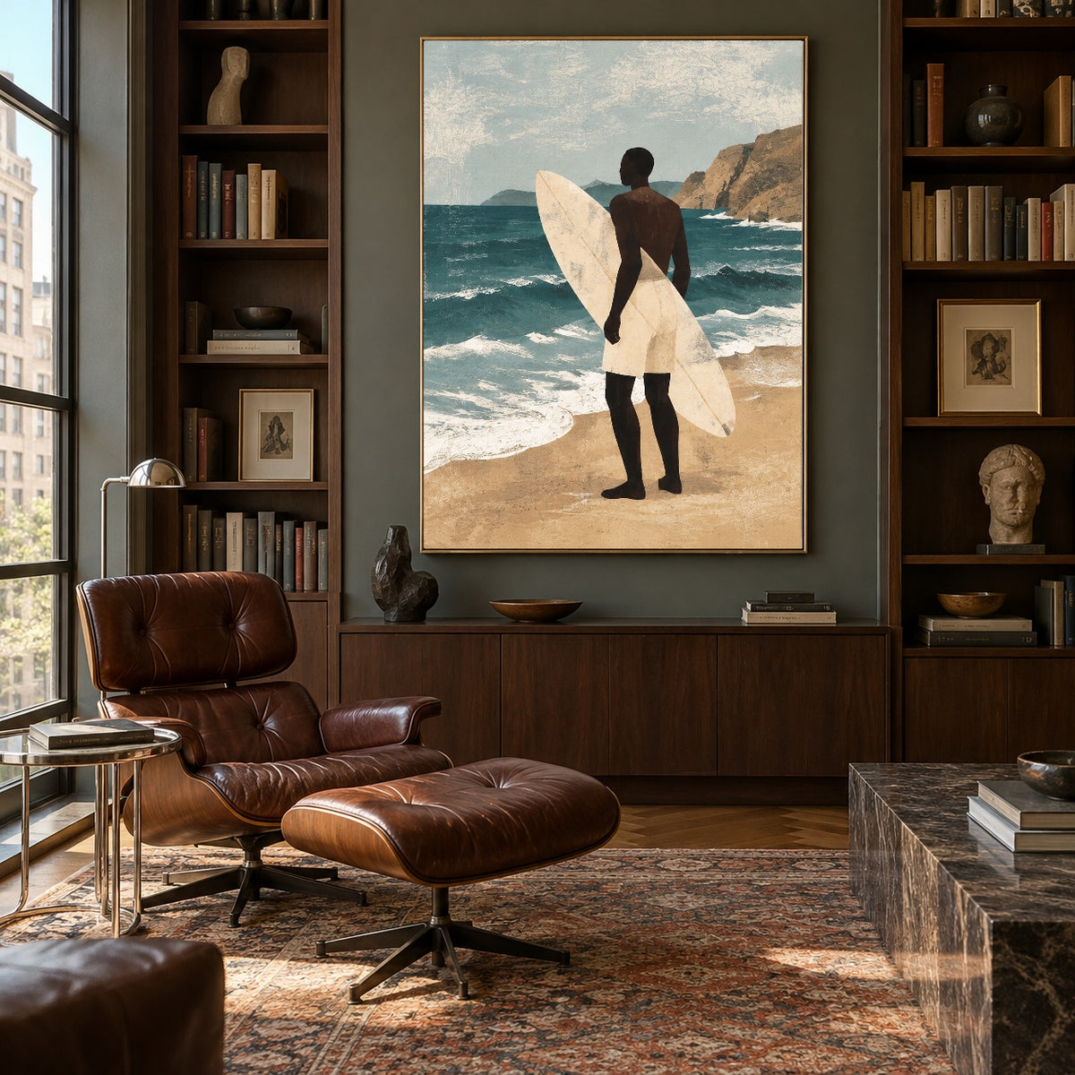 Waiting for the Tide - library lounge - modern folk art painting