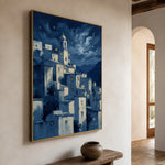 Moonlit Village Whispers - opposite side view - textured impasto artwork