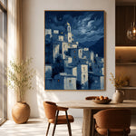 Moonlit Village Whispers - dining room - textured impasto artwork