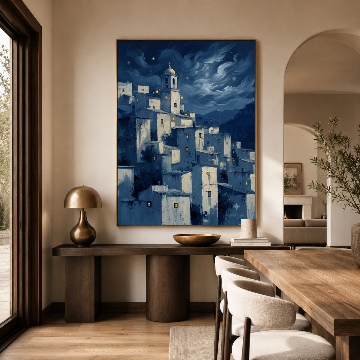 Moonlit Village Whispers - home office - textured impasto artwork