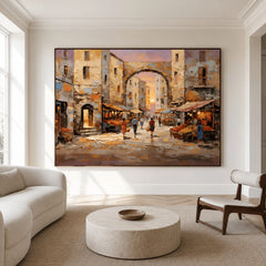 Old Town Embrace - living room hero - textured impasto artwork