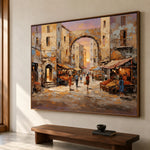 Old Town Embrace - oblique side view - textured impasto artwork