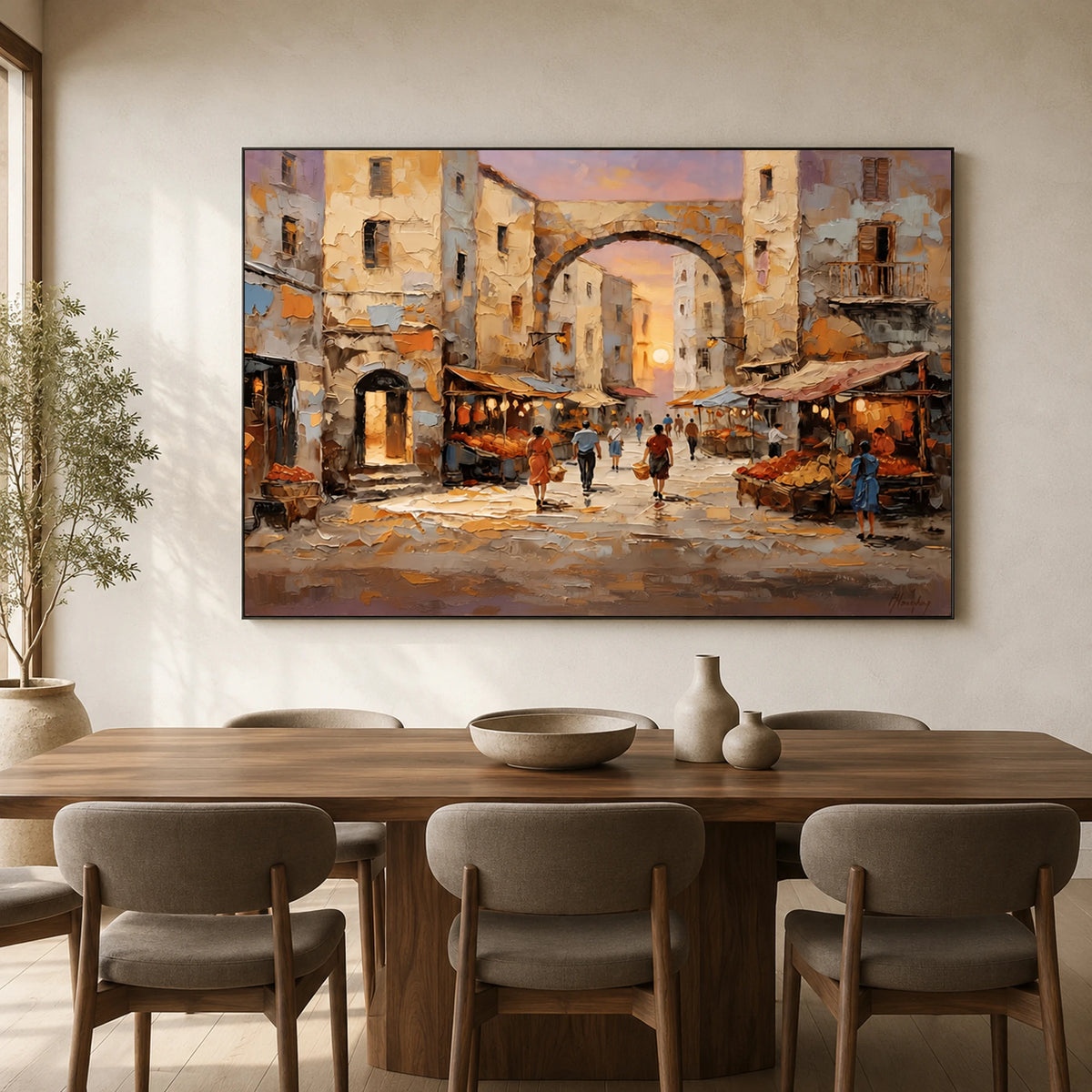 Old Town Embrace - dining room - textured impasto artwork