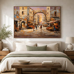 Old Town Embrace - bedroom - textured impasto artwork