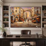 Old Town Embrace - home office - textured impasto artwork