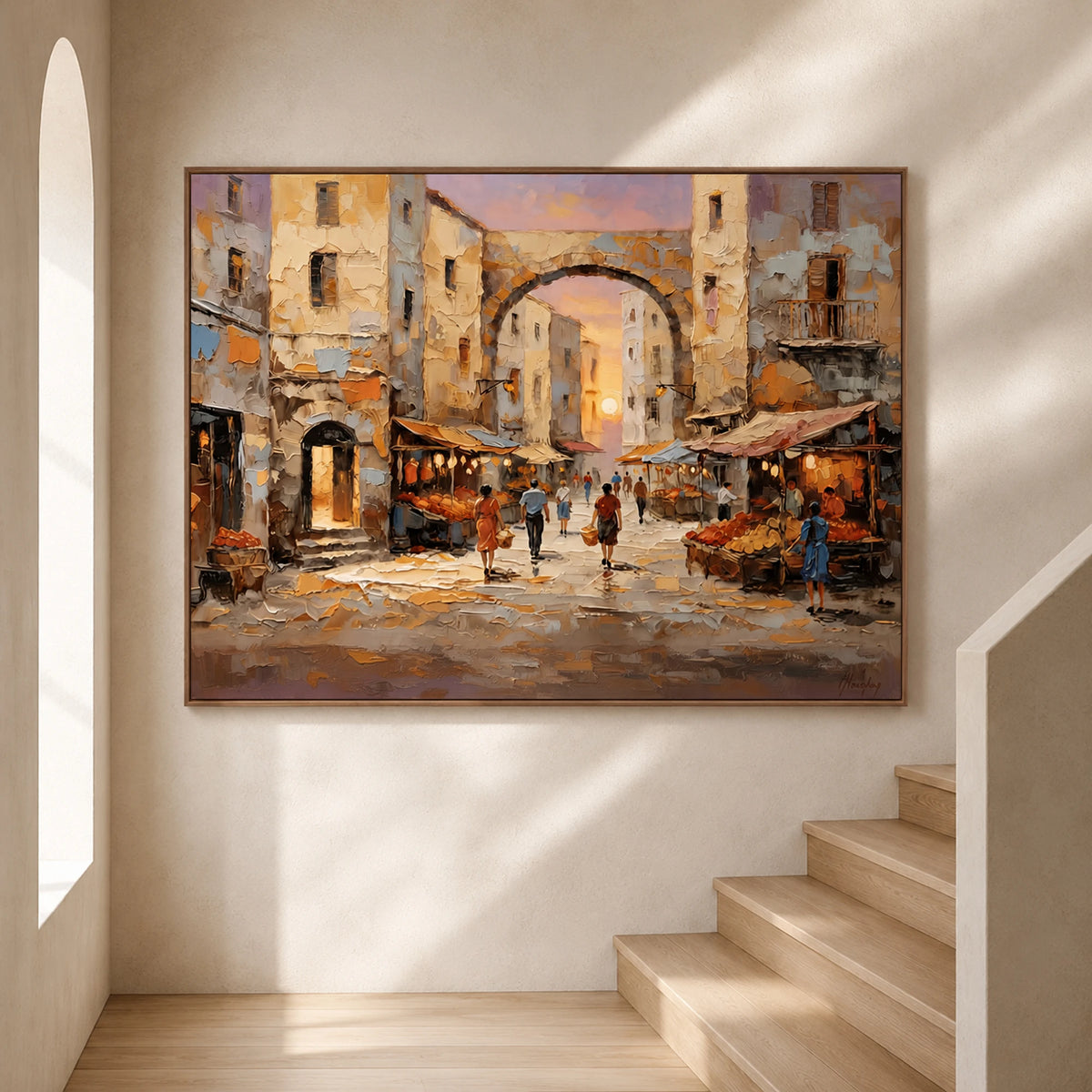 Old Town Embrace - entryway - textured impasto artwork