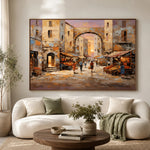 Old Town Embrace - living room - textured impasto artwork
