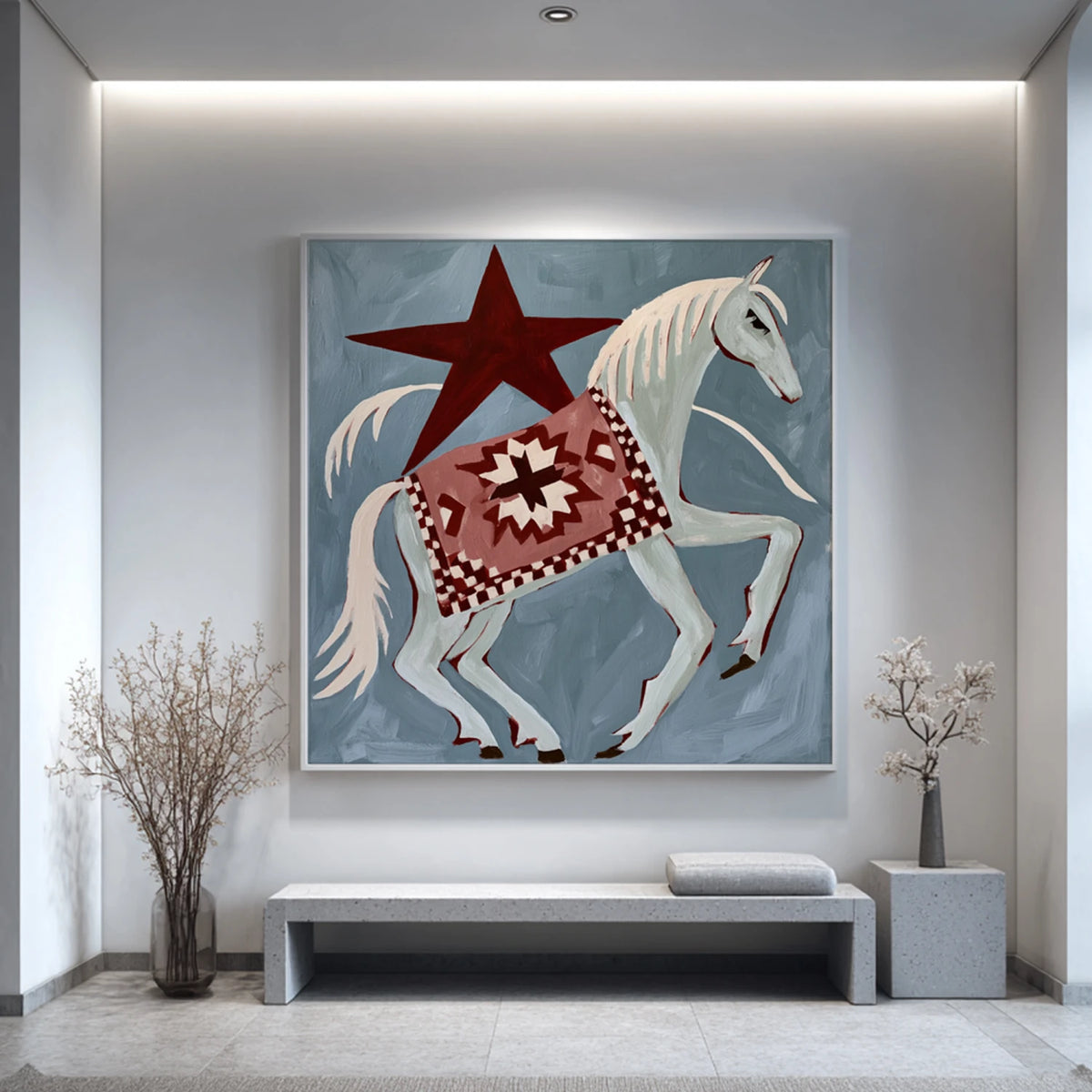 Modern Folk Art ｜ White Horse Under Stars