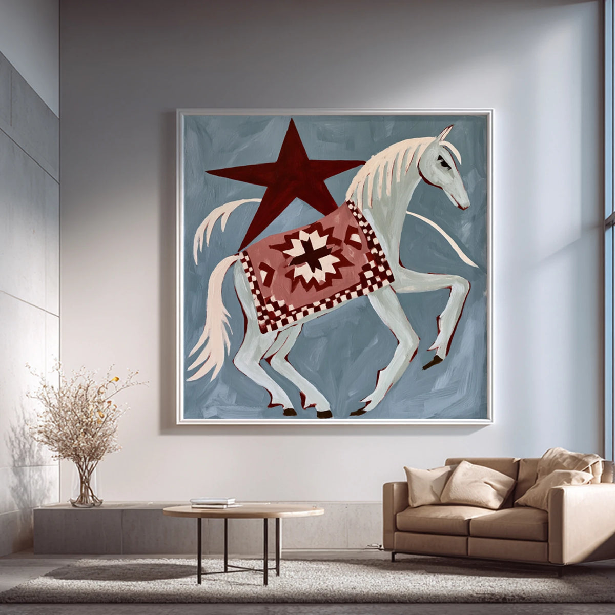 Modern Folk Art ｜ White Horse Under Stars