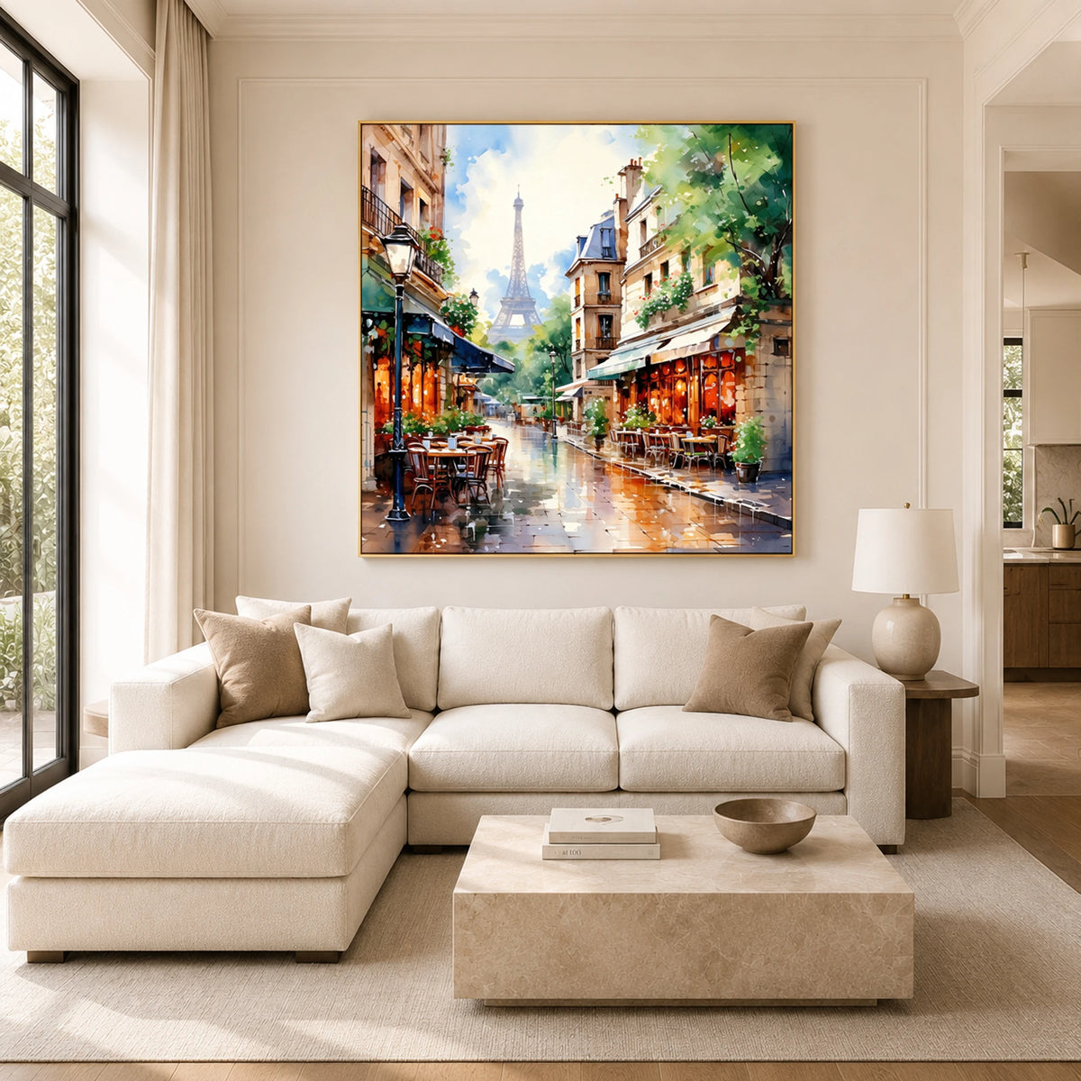 Paris After Rain - sunlit living room - textured impasto artwork