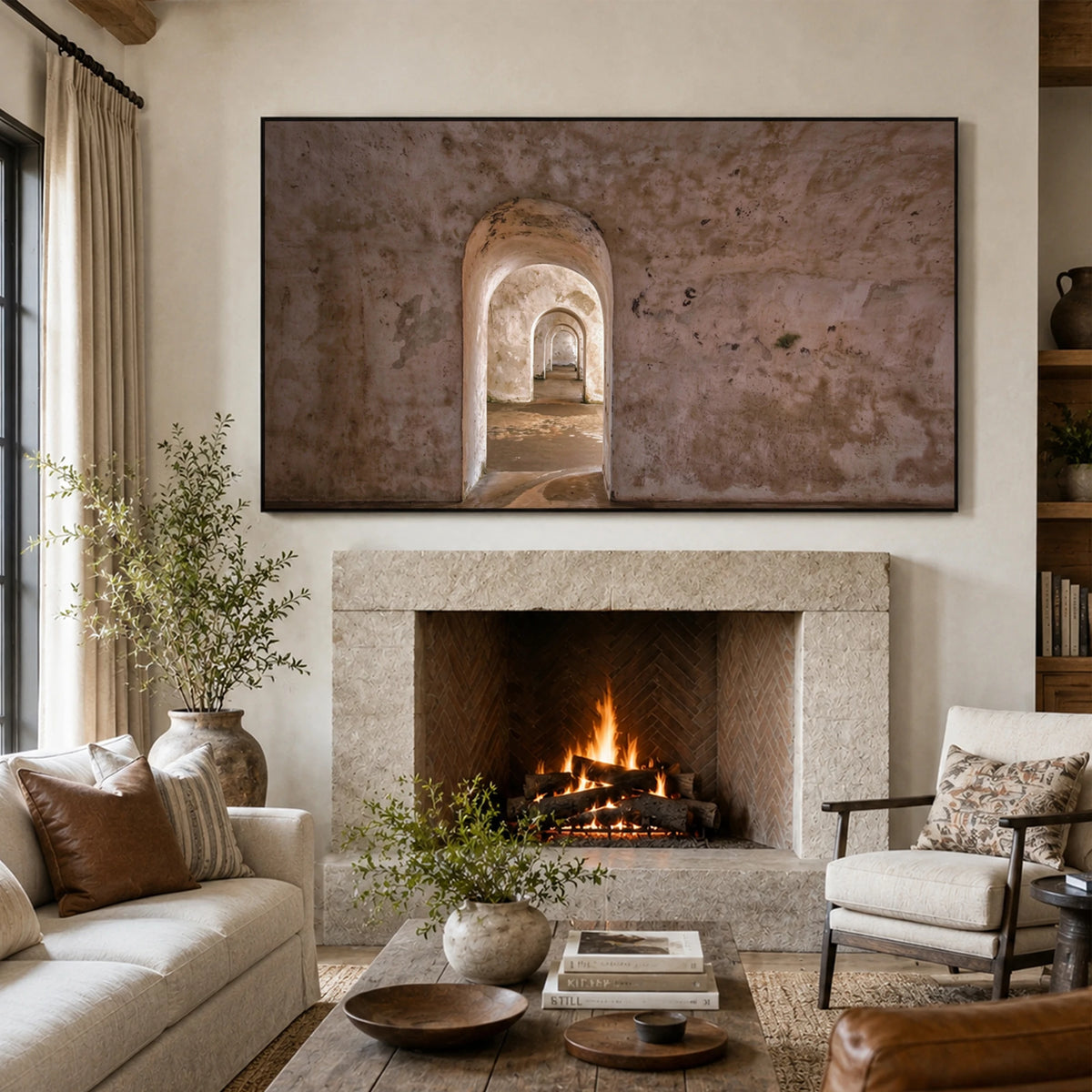 Passage Through Time - fireplace lounge - textured impasto artwork