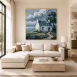 Quiet Tide Cottage - sunlit living room - textured impasto artwork