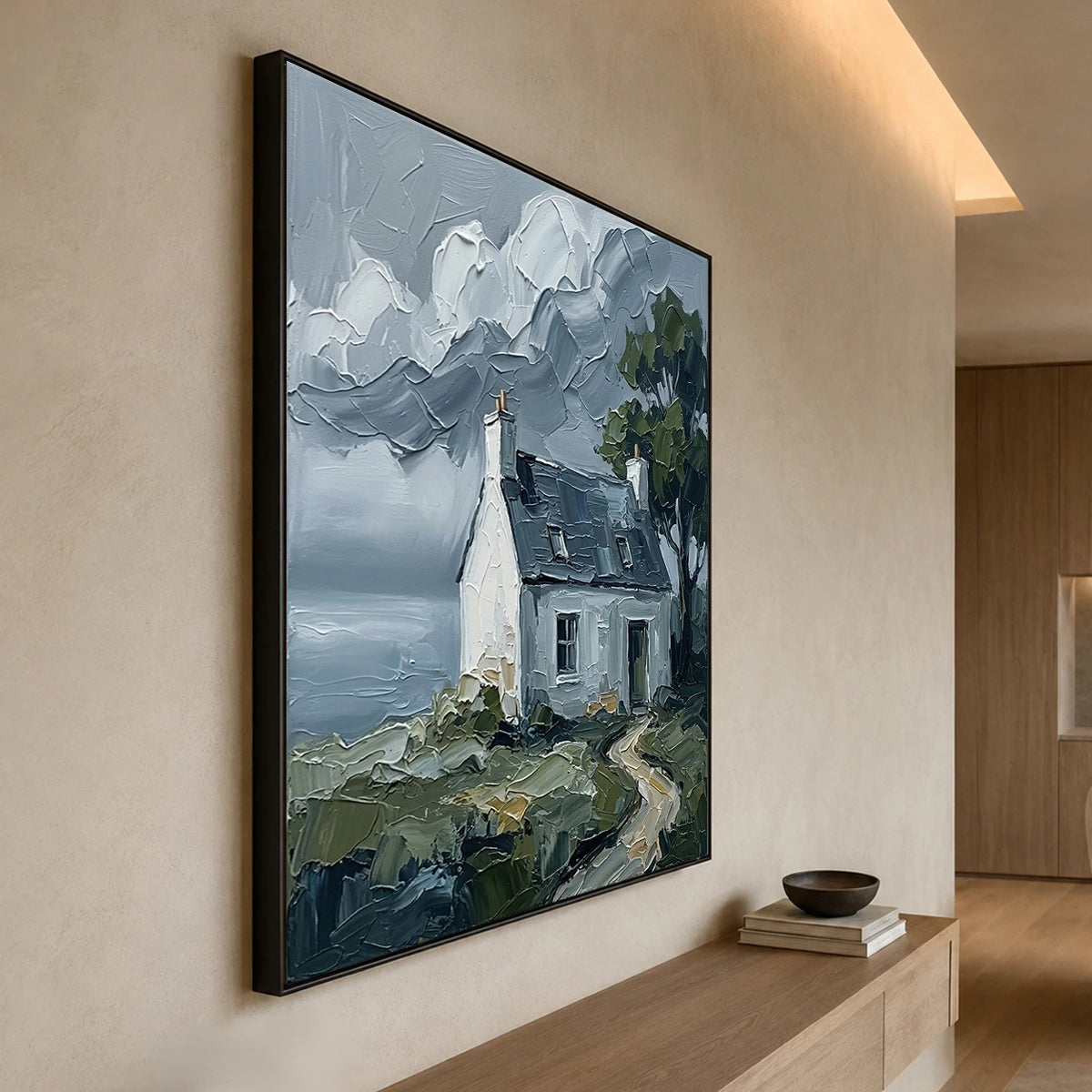 Quiet Tide Cottage - opposite side view - textured impasto artwork