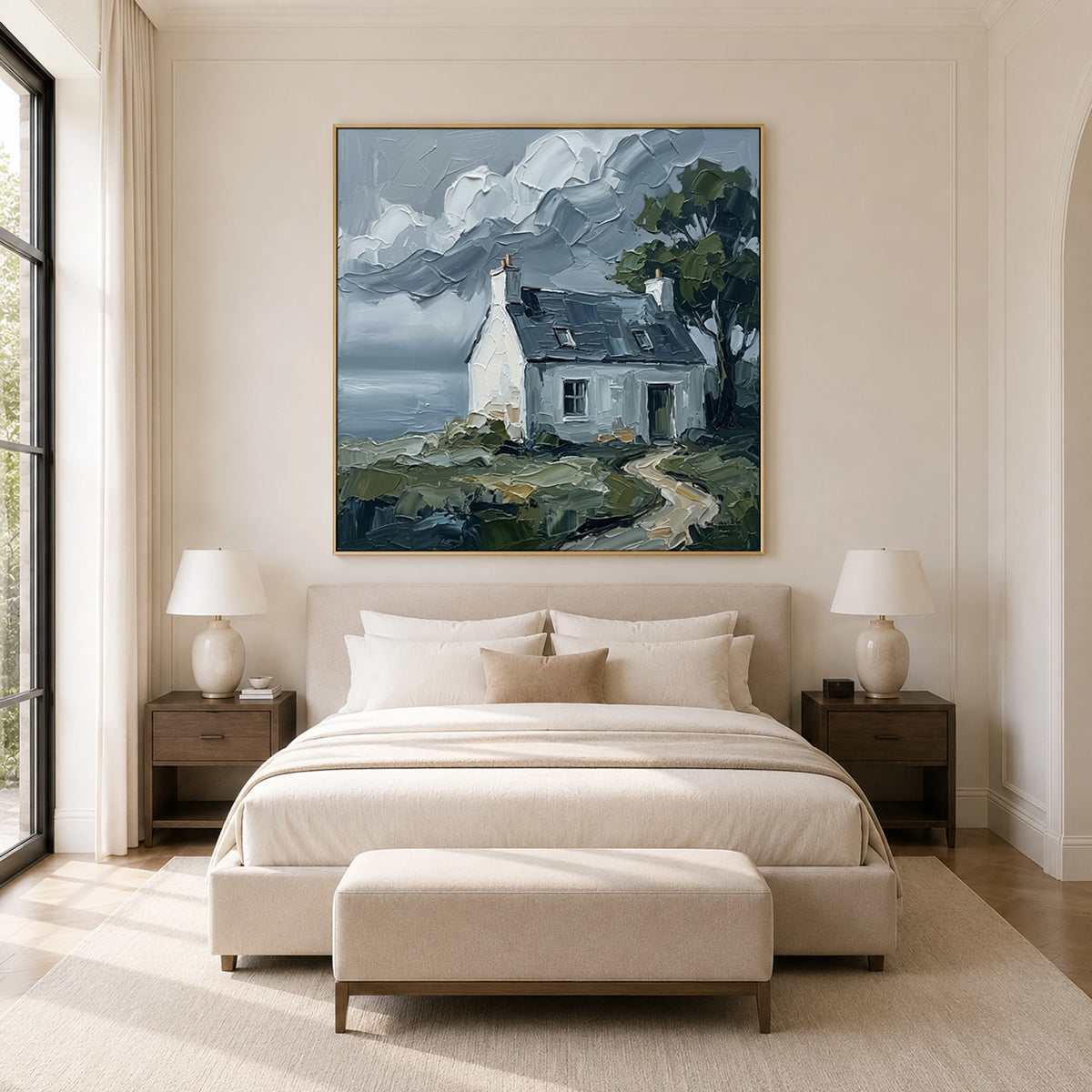 Quiet Tide Cottage - bedroom - textured impasto artwork