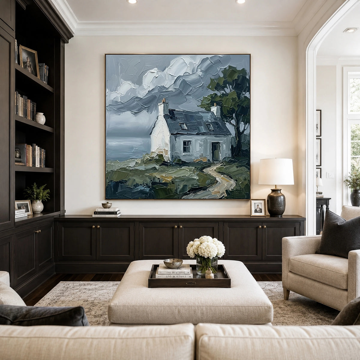 Quiet Tide Cottage - library lounge - textured impasto artwork