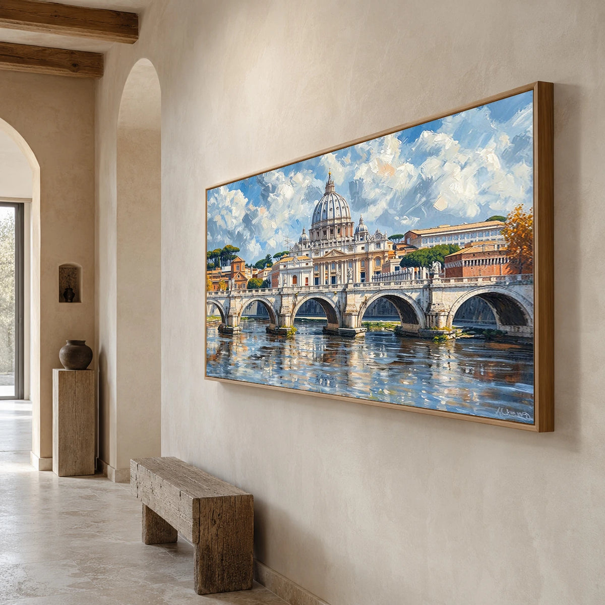 Rome in Reflection - opposite side view - textured impasto artwork
