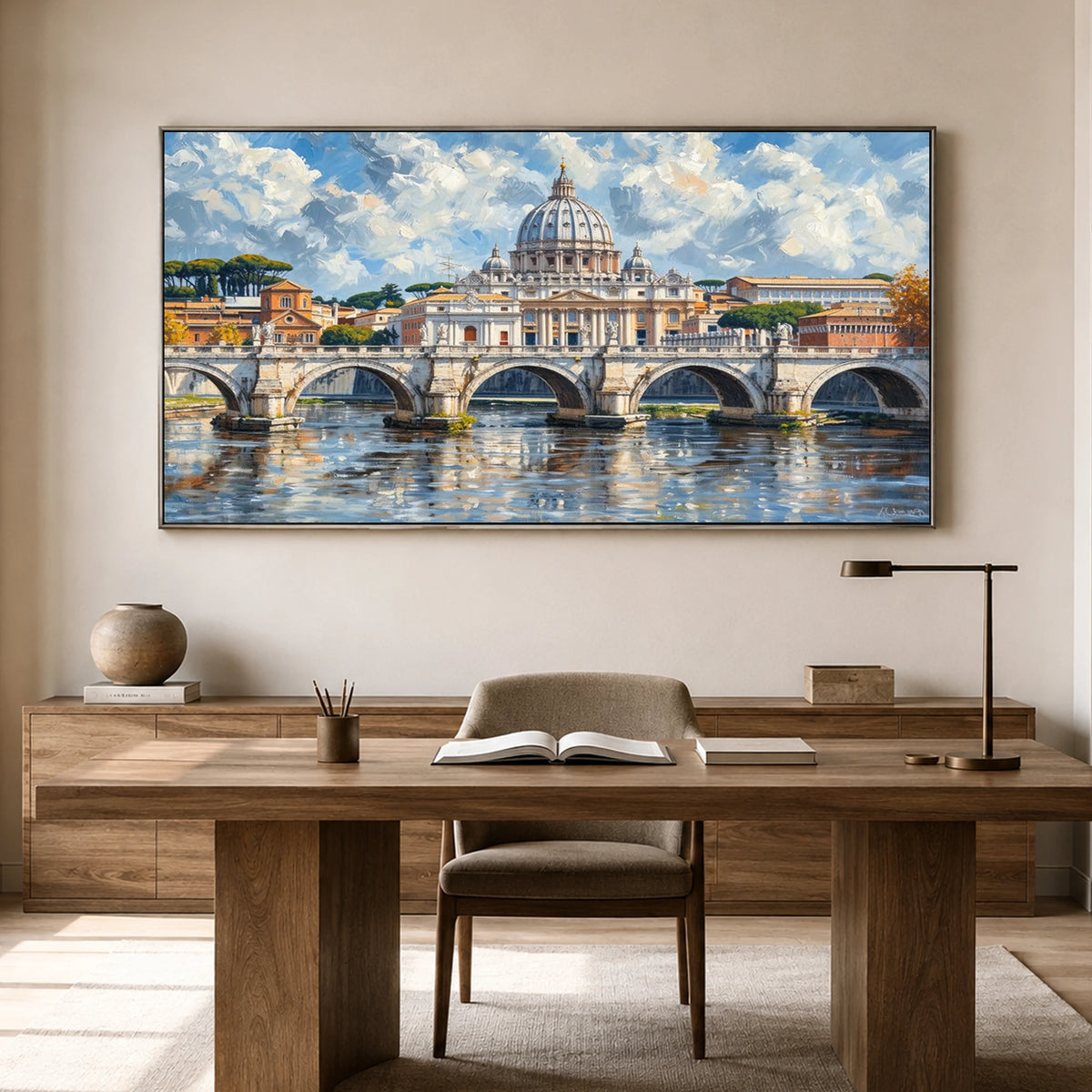 Rome in Reflection - home office - textured impasto artwork