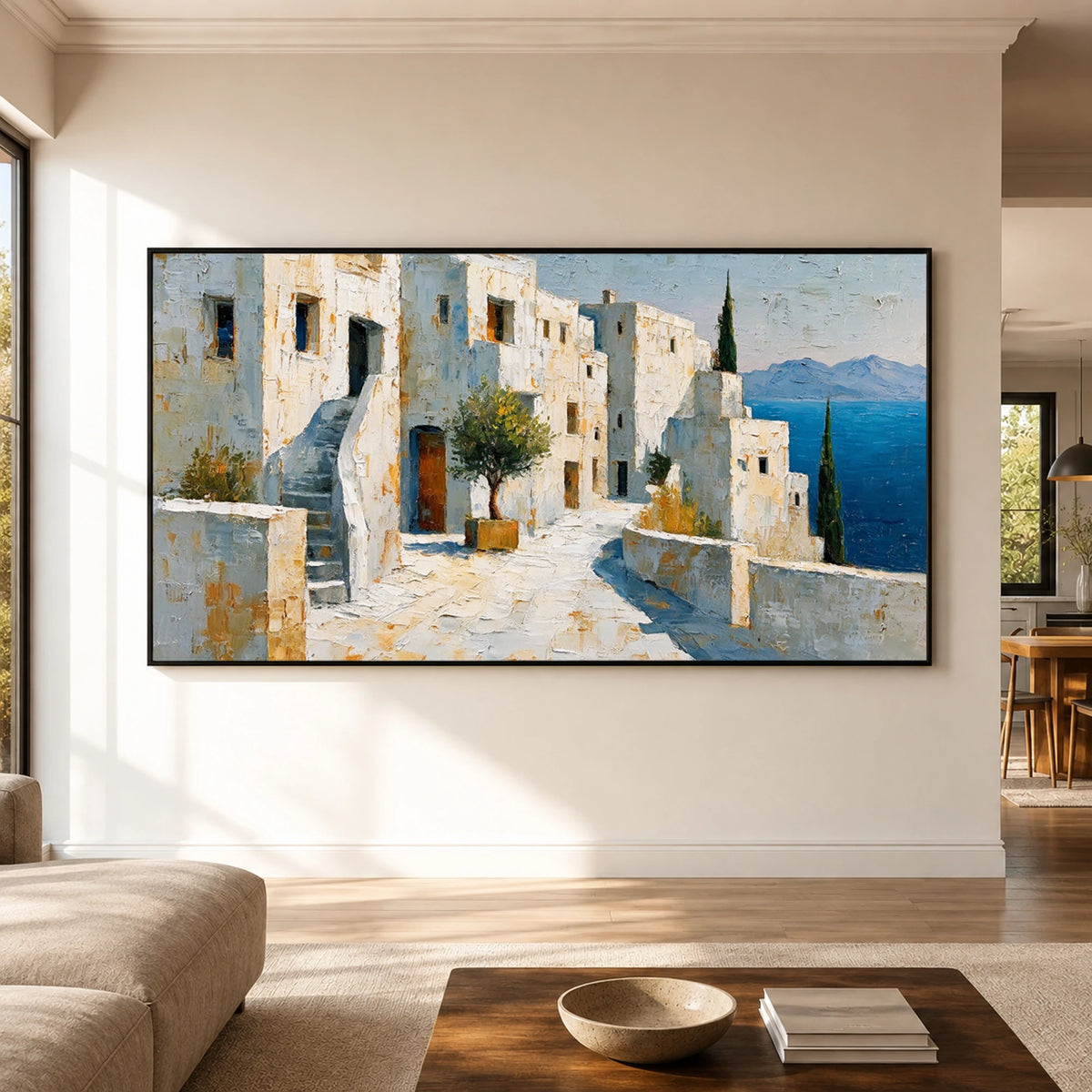 Sea Beyond Stone - living room hero - textured impasto artwork