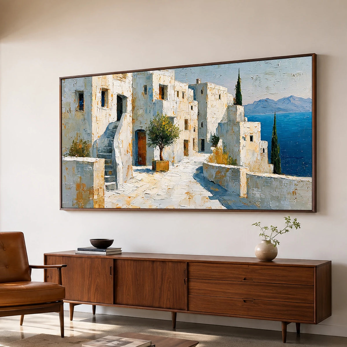 Sea Beyond Stone - oblique side view - textured impasto artwork