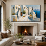 Sea Beyond Stone - fireplace lounge - textured impasto artwork