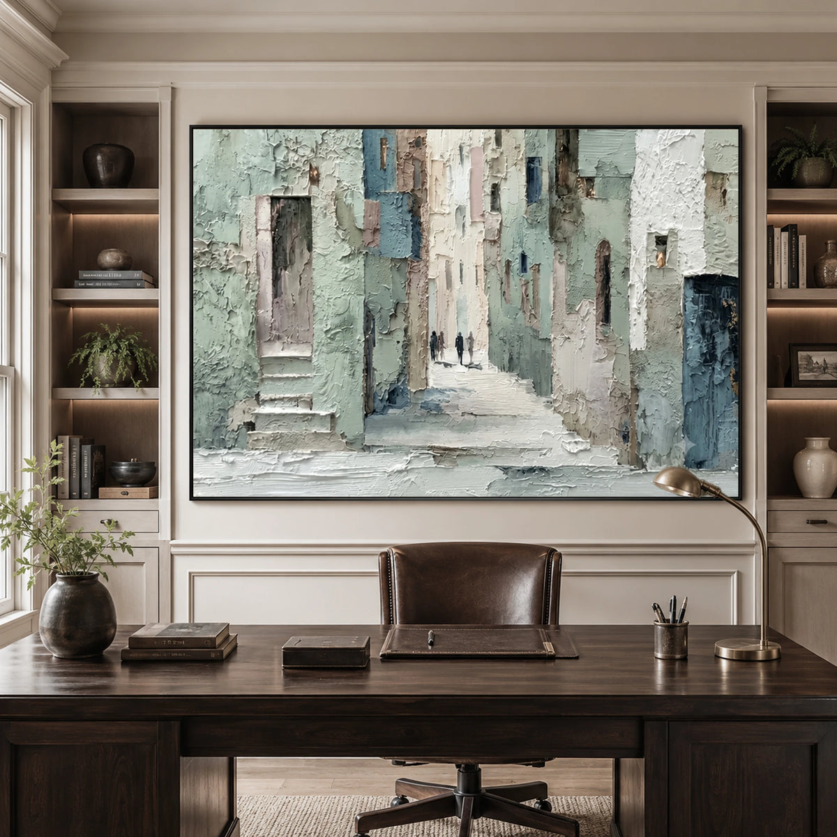 Stonewashed Stillness - home office - textured impasto artwork