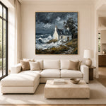 Stormbound Sanctuary - sunlit living room - textured impasto artwork