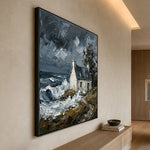 Stormbound Sanctuary - opposite side view - textured impasto artwork