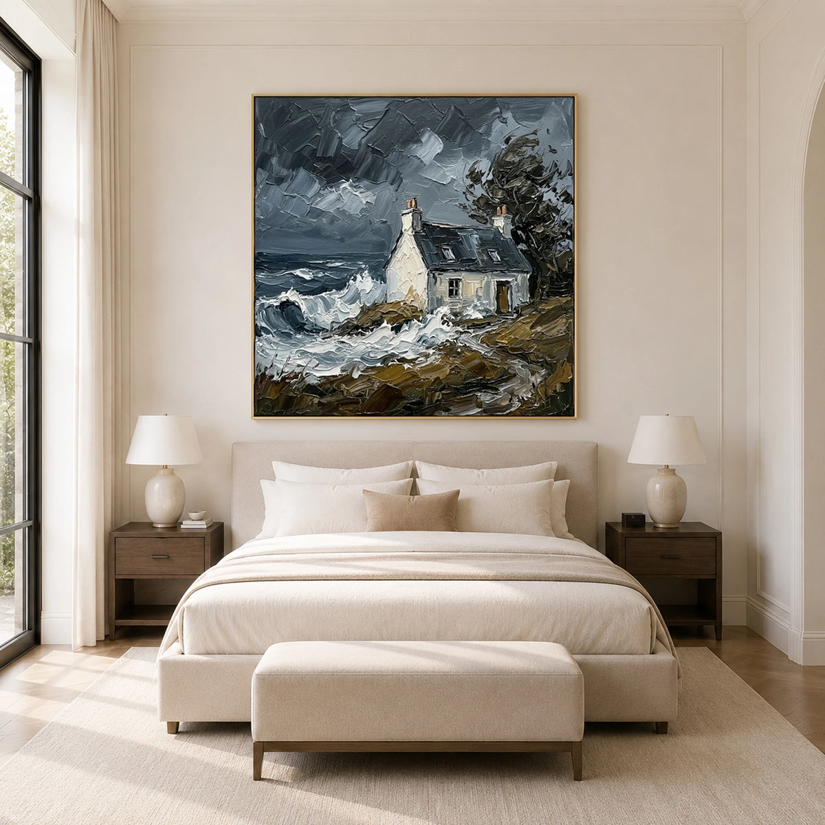 Stormbound Sanctuary - bedroom - textured impasto artwork
