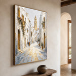 Sunlit Clocktower Lane - opposite side view - textured impasto artwork