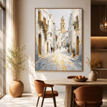 Sunlit Clocktower Lane - dining room - textured impasto artwork