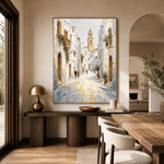 Sunlit Clocktower Lane - home office - textured impasto artwork