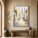 Sunlit Clocktower Lane - entryway - textured impasto artwork