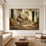 Sunlit Garden Steps - living room hero - textured impasto artwork