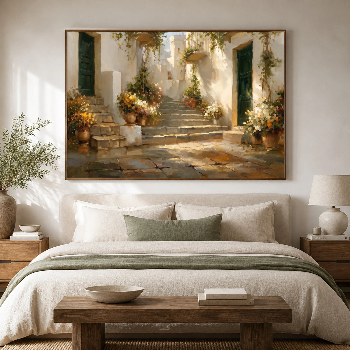 Sunlit Garden Steps - bedroom - textured impasto artwork