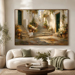 Sunlit Garden Steps - living room - textured impasto artwork