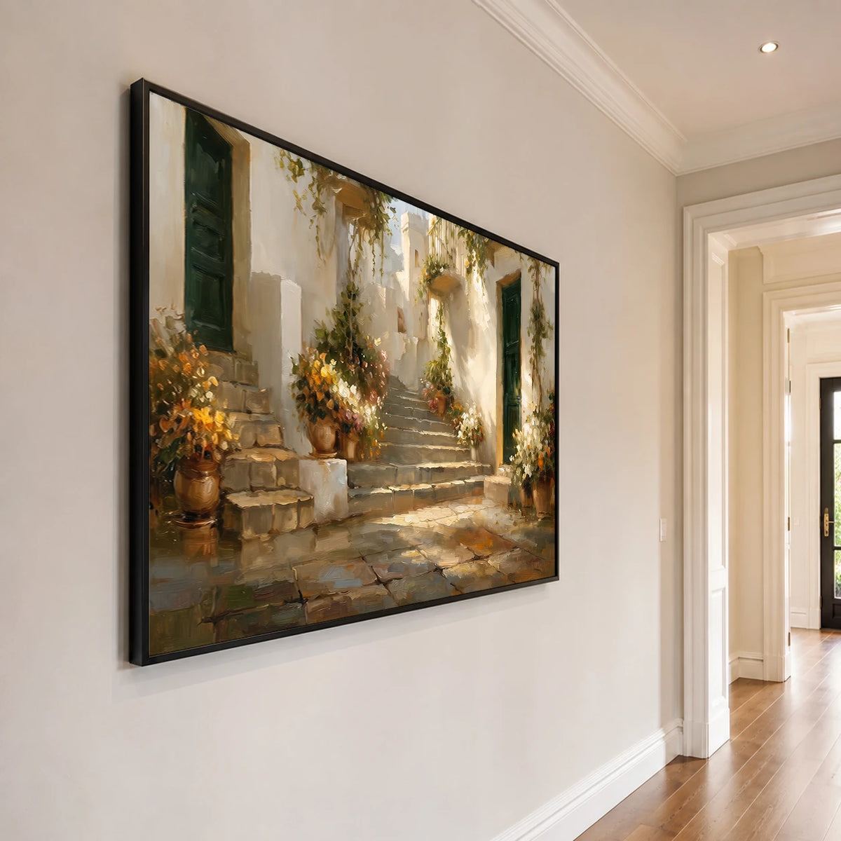 Sunlit Garden Steps - opposite side view - textured impasto artwork