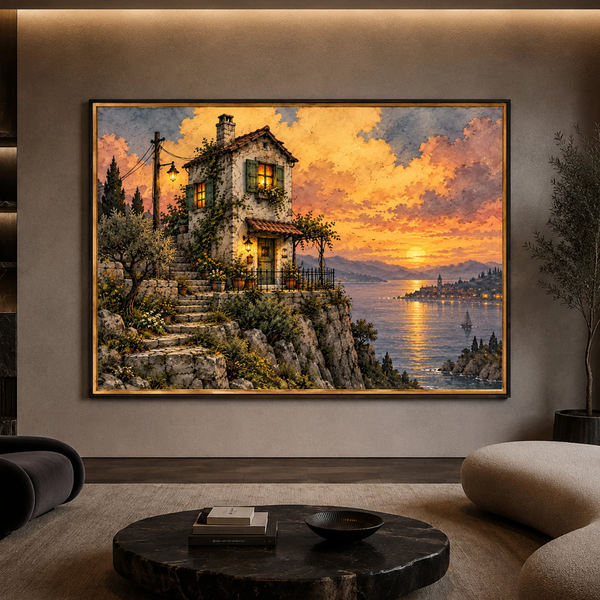 Sunset Overlook - living room hero - textured impasto artwork
