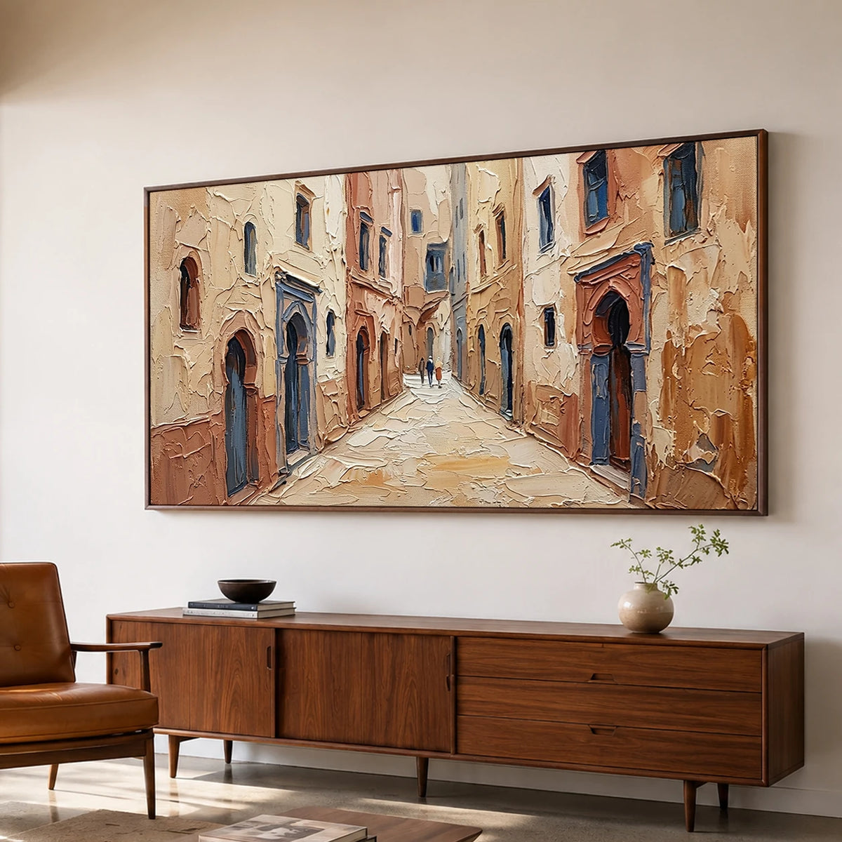 Terracotta Passage - oblique side view - textured impasto artwork